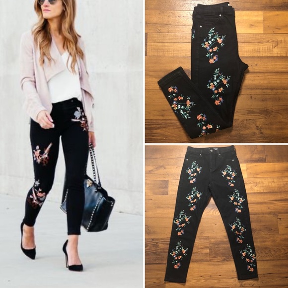 TopShop High-waisted MOTO Ltd Ed. Floral Jeans - Picture 1 of 9